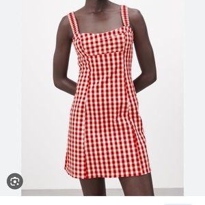 Zara Red Gingham Mini Dress LIKE NEW